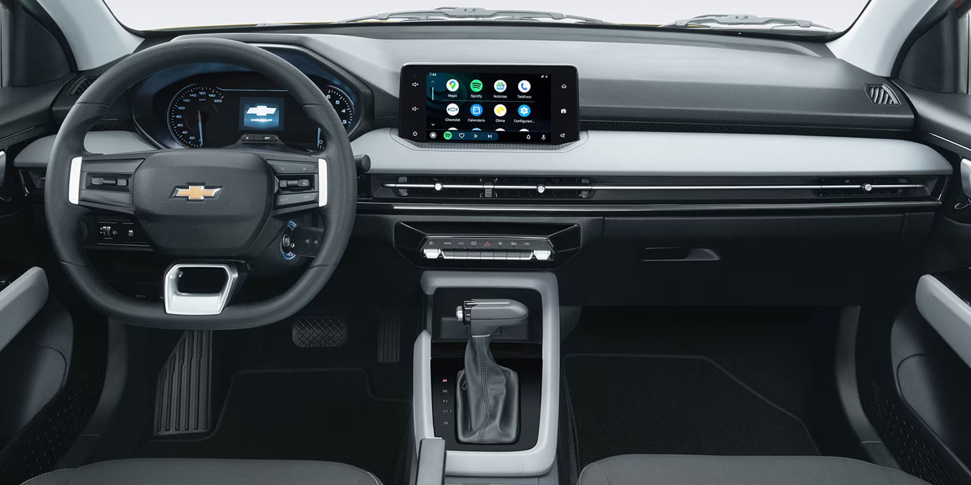 Chevrolet Aveo sedán 2026 con panel de instrumentos informativo monocromático 3.5 pulgadas